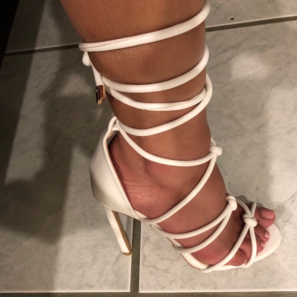 Brand new white strap open toe heels